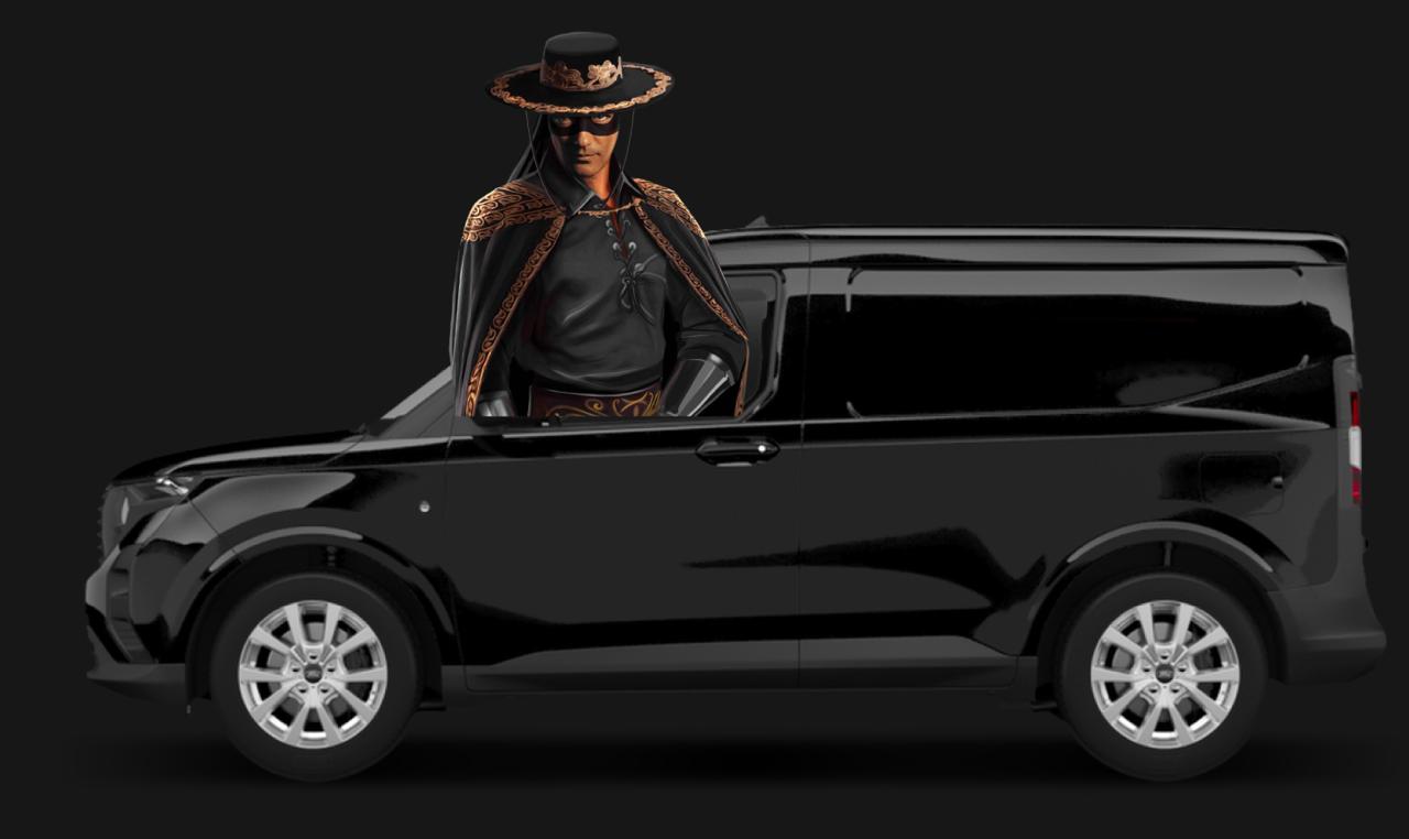 A masked, caped figure stepping out of a glossy black delivery van — a playful depiction of the product team going undercover as couriers.